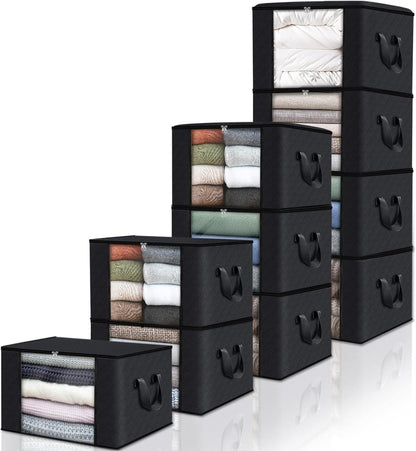 Fab totes 6 Pack Storage Bags for Clothes and Blanket, Foldable Closet Organizers and Storage with Zippers, Clear Window and Handles, Fabric Storage Bins for Sweater, Comforter, Bedding,Linen Sheets