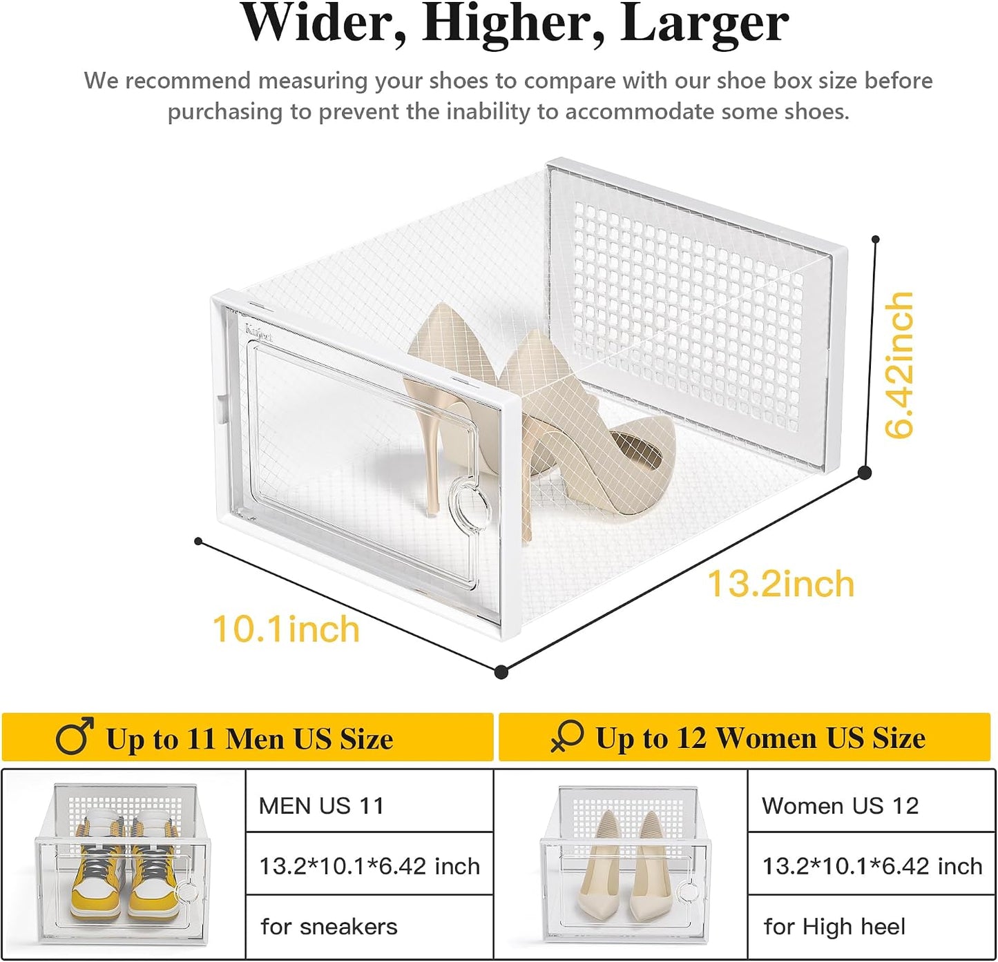 Kuject X-Large Shoe Storage Boxes Organizers for Closet 12 Pack, Fit Size 11,Clear Plastic Stackable Sneaker Containers for Entryway, Space Saving Shoe Rack, Brown