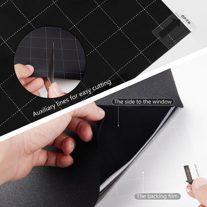 Kromapolis Blackout Window Privacy Film Total Light Blocking Room Darkening Window Covering, Removable Static Cling Frosted Glass Tint, Non-Adhesive, Black 17.5'' x 78.7''