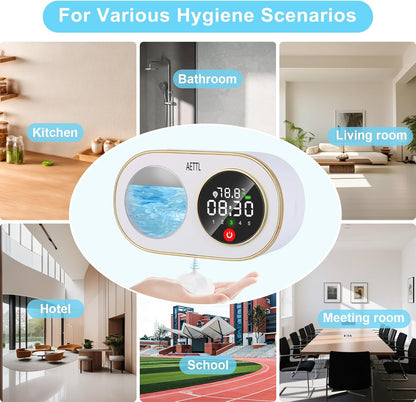 Automatic Foam Soap Dispenser Touchless Wall Mounted, USB-C Rechargeable with Smart Screen Temperature Display & Ambient Light, 7 Adjustable Levels, 16.9 oz for Kitchen Bathroom Commercial,White