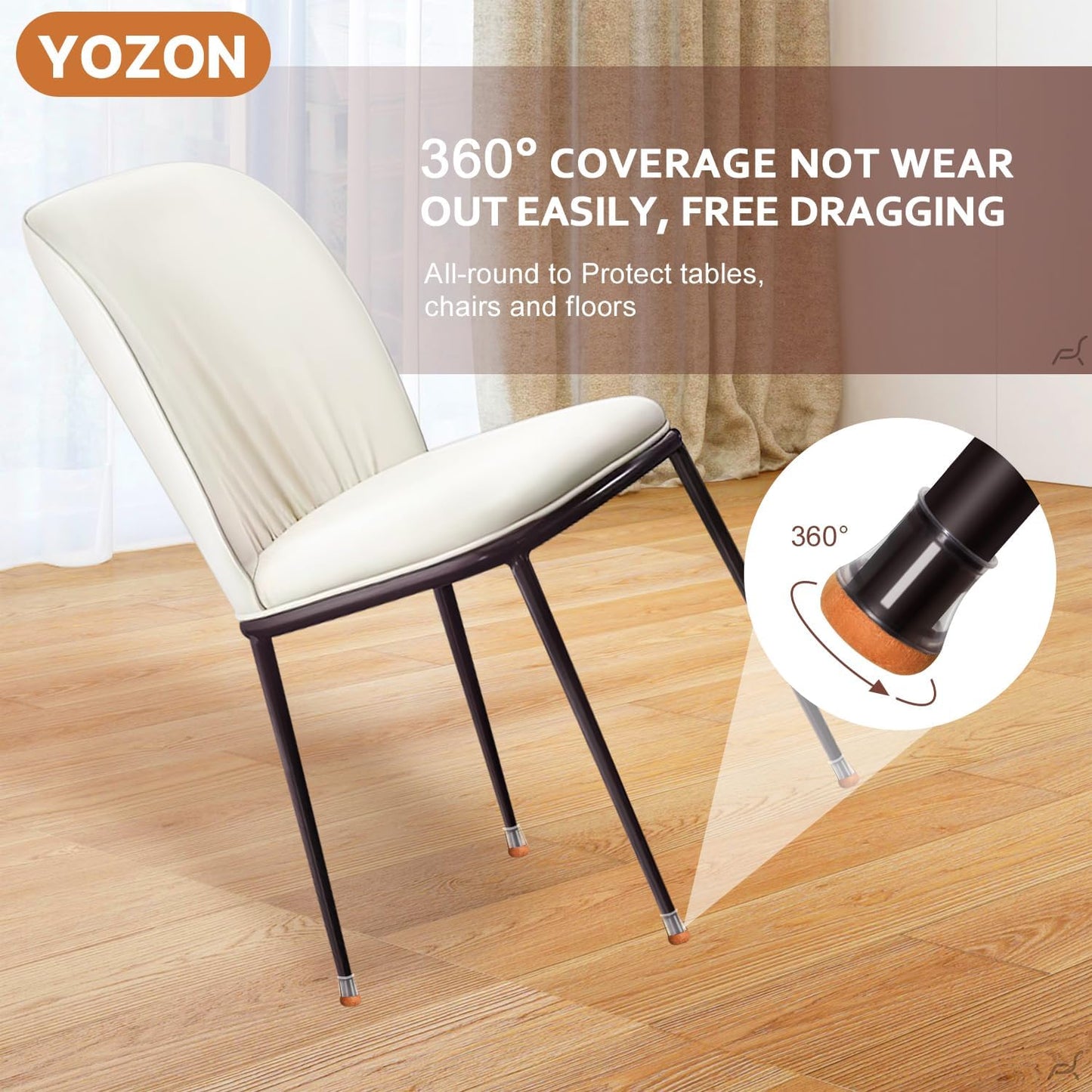 YOZON Chair Leg Floor Protectors Felt Furniture Pads Silicone Caps | Chair Leg Protectors for Hardwood Floors 32 Pack Anti-Scratch Reduce Noise Clear Round Medium Fit 3/4" to 1-3/16" (19-30mm)