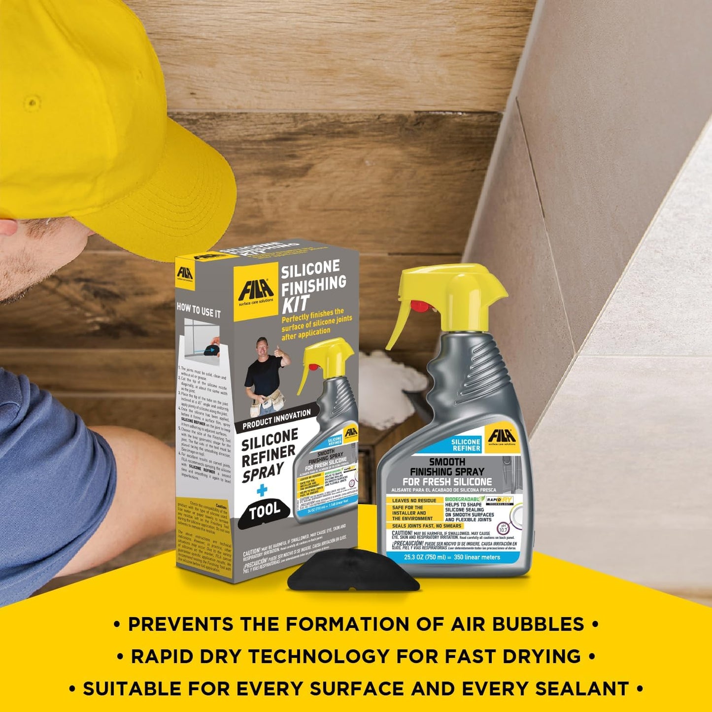 Fila Surface Care Solutions - Silicone Finishing Kit with Smoothing Spray, Caulk Tool Included, 24oz