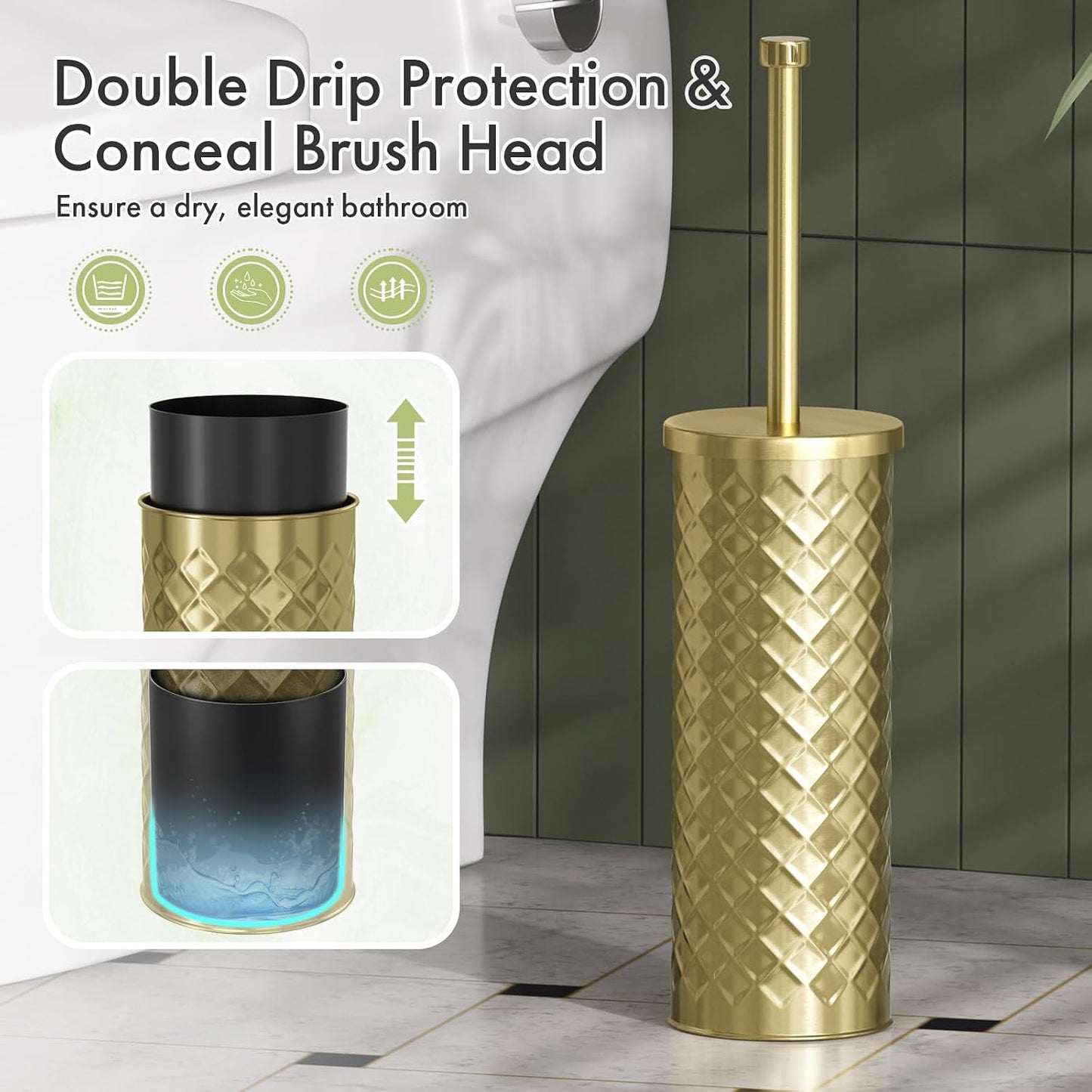 Toilet Bowl Brush and Holder Set 2 Pack with 4 Extra Brush Heads | Extra Long Handle with Splash Guard Cover, Tool-Free Installation, Bathroom Space-Saving, Cleaner Sets for Apartments, RV (White)