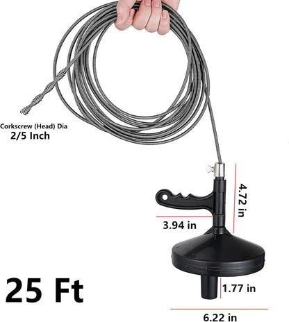 25 Ft Heavy Duty Drain Auger & Plumbing Snake, Sewer Snake for Bathtub, Shower, Sink, Toilet Drain Clog Removal, Manual Drill Pipe Snake Tool with Gloves, Destapa Cañerias Serpiente de Drenaje