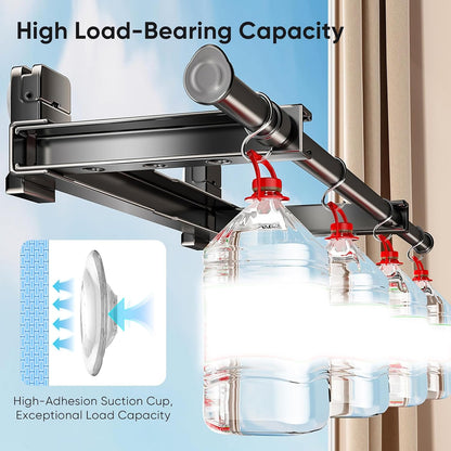 Wall Mounted Drying Rack, Laundry Clothes Drying Rack Foldable, Suction Cup and Telescopic Clothes Drying Pole, Rust-Resistant Carbon Steel No-Drill, Suitable for Flat Surfaces