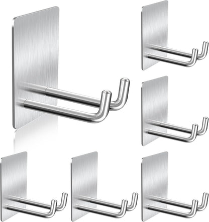 Adhesive Hooks Heavy Duty, Long Stainless Steel Self Adhesive Wall Hook, Sticky Towel Hangers for Kitchen Bathroom, Waterproof Stick on Door Hooks for Hanging Key Hat Coat 4Pack(Black)