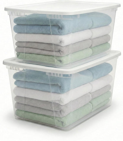 HOMZ 2-Pack Snaplock, Small Clear Plastic Storage Organizer Bins w/ Lids, 28 Quart, Gray - Stackable Container Boxes for Bedroom, Bathroom, Garage, and Office Organization