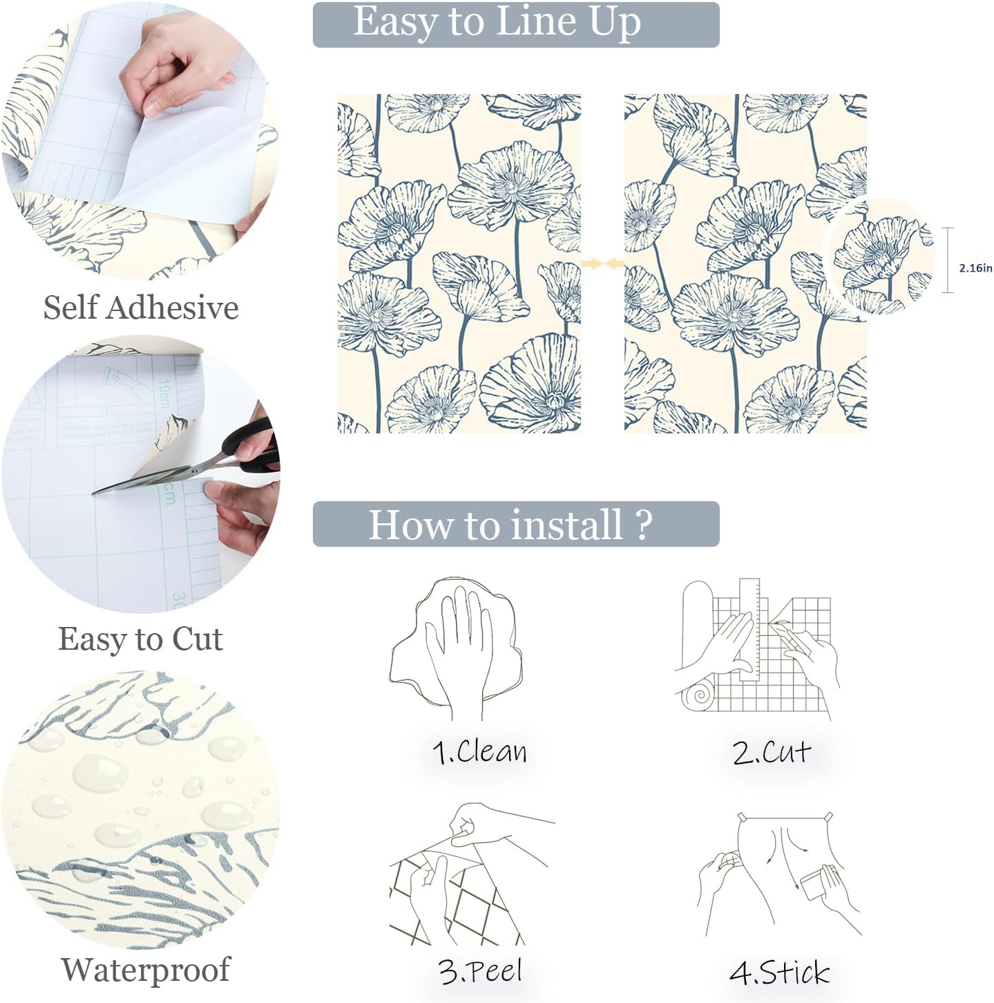 Orainege Modern Peel and Stick Wallpaper 17.3inx118.1in Beige and White Floral Wallpaper Boho Contact Paper Removable Decorative Wall Paper for Bedroom Bathroom Cabinets Decor Vinyl