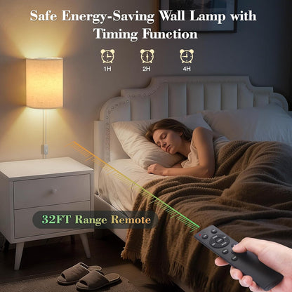 Battery Operated Wall Sconce Set of Two: 10000mAh Wireless Wall Light with Rechargeable Magnetic Bulb - Dimmable Wall Lamp with 7 RGB Colors - Linen Shade Sconces with Remote for Bedroom Living Room