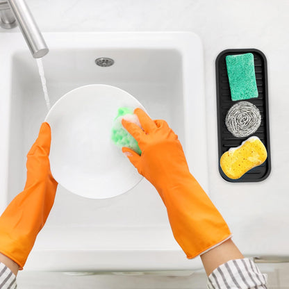 Zulay Kitchen (9x3.5in) Sponge Holder for Kitchen Sink - Flexible Heavy-Duty Multipurpose Sink Caddy - Counter Organizer for Kitchen, Bathroom, Makeup, Trinkets & More! (Grey)