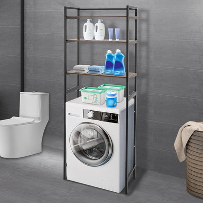 Bathroom Storage Shelf, Over the Washer and Dryer Storage Shelf, 3-tier Bathroom Rack for Washing Machine, Bathroom Storage and Organizer Rack for Hanging Towels and Drying Clothes (Black, Oak)
