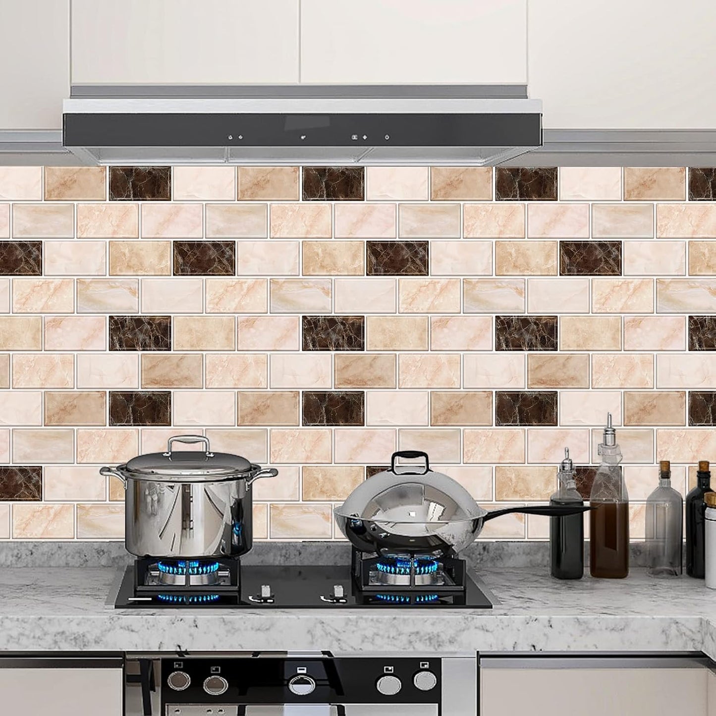 URCOLOR 10-Sheet Subway Tile Peel and Stick Backsplash for Kitchen,12"x12" Self Adhesive Wall Tiles Sticker on Back Splashes for Bathroom Gray Marble Design