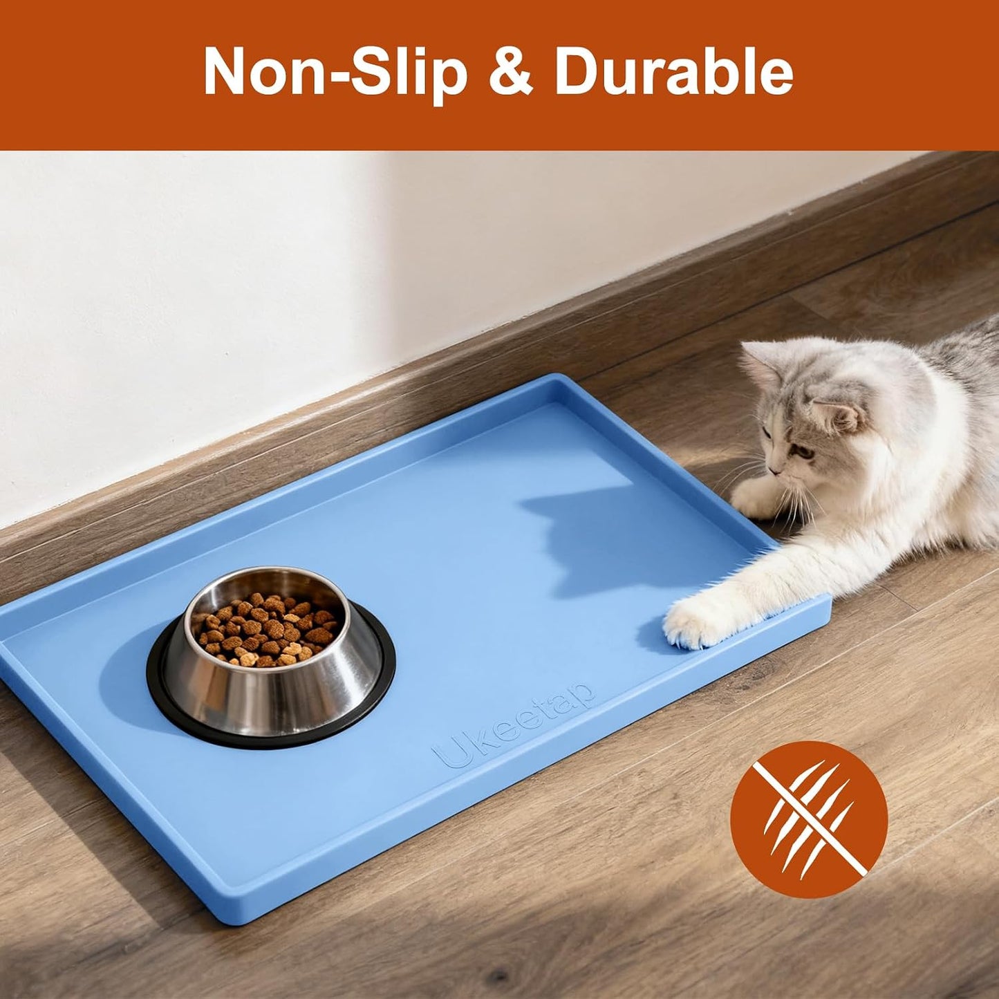 ukeetap Extra Thick Silicone Mat Waterproof with Raised Edge 19” x 12”, BPA Free Non-Slip Dog & Cat Food Mat, Feeding Mat for Food and Water Bowls, Spill Proof Mat to Protect Floors, Black