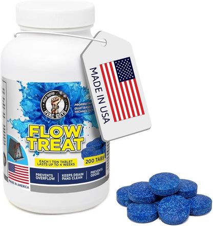 HVAC GUYS – Flow Treat Tabs - 200 Tablets | AC Drain Line Cleaner | Prevents Odors, Keeps HVAC Drain Pan Clean, Prevents Overflow | One Tablet Lasts up to 4 Weeks