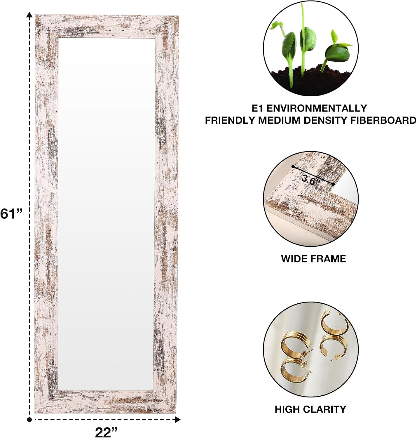 Syndra Modern Full Length Mirror Wood Frame, 65x24'' Large Floor Mirror with HD Tempered Glass & Wall Mount, Rectangular Standing Mirror for Bedroom, Living Room, Entryway, Farmhouse(Grey White Oak)