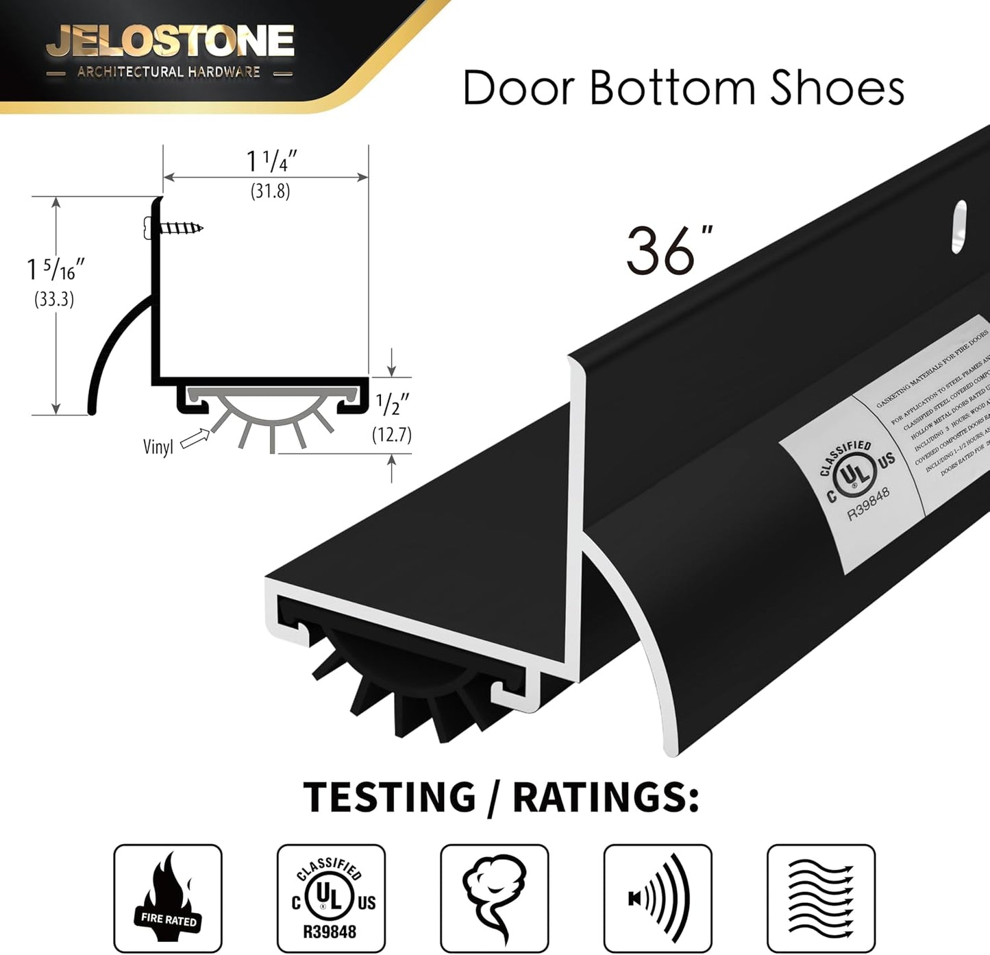 48'' L-Shaped Door Bottom Shoes with Rain Drip(Dark Bronze Anodized) - Fire Rated - Heavy Duty Aluminum with Flex-V Vinyl Seal Insert, Weatherproof & Soundproof for Exterior Doors, JS-210DV