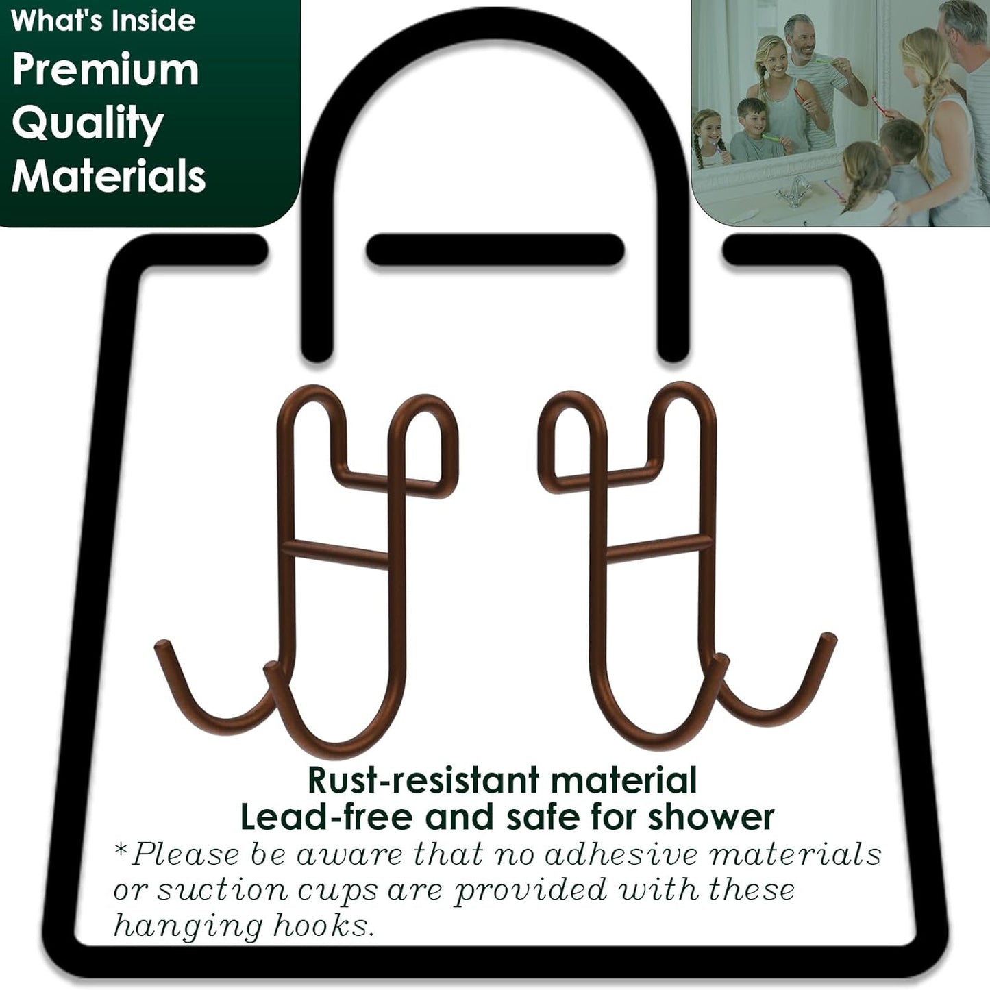 Bronze Shower Caddy - 4 Pack Open Shelf Hooks for Loofah, Razor, Shower Accessories