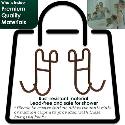 Bronze Shower Caddy - 4 Pack Open Shelf Hooks for Loofah, Razor, Shower Accessories
