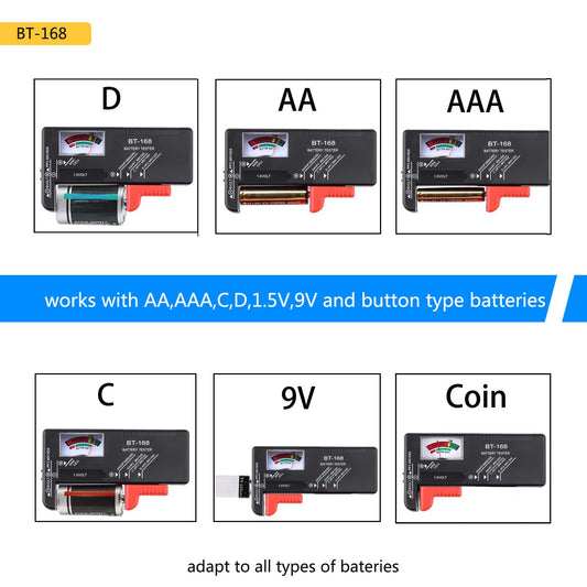 2PCS Battery Tester Checker Digital LCD Universal Battery Tester Monitor for AA AAA C D 9V 1.5V 1.2~4.8V Batteries Household Battery Testers Power Meter