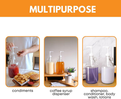 Fastrack 1 Gallon Glass Jug Laundry Detergent Dispenser | Airtight Screw-Top Pump Container | Non-Slip Base | Detergent Pump Dispenser or Syrup Pump Dispenser | Eco Friendly Food Grade