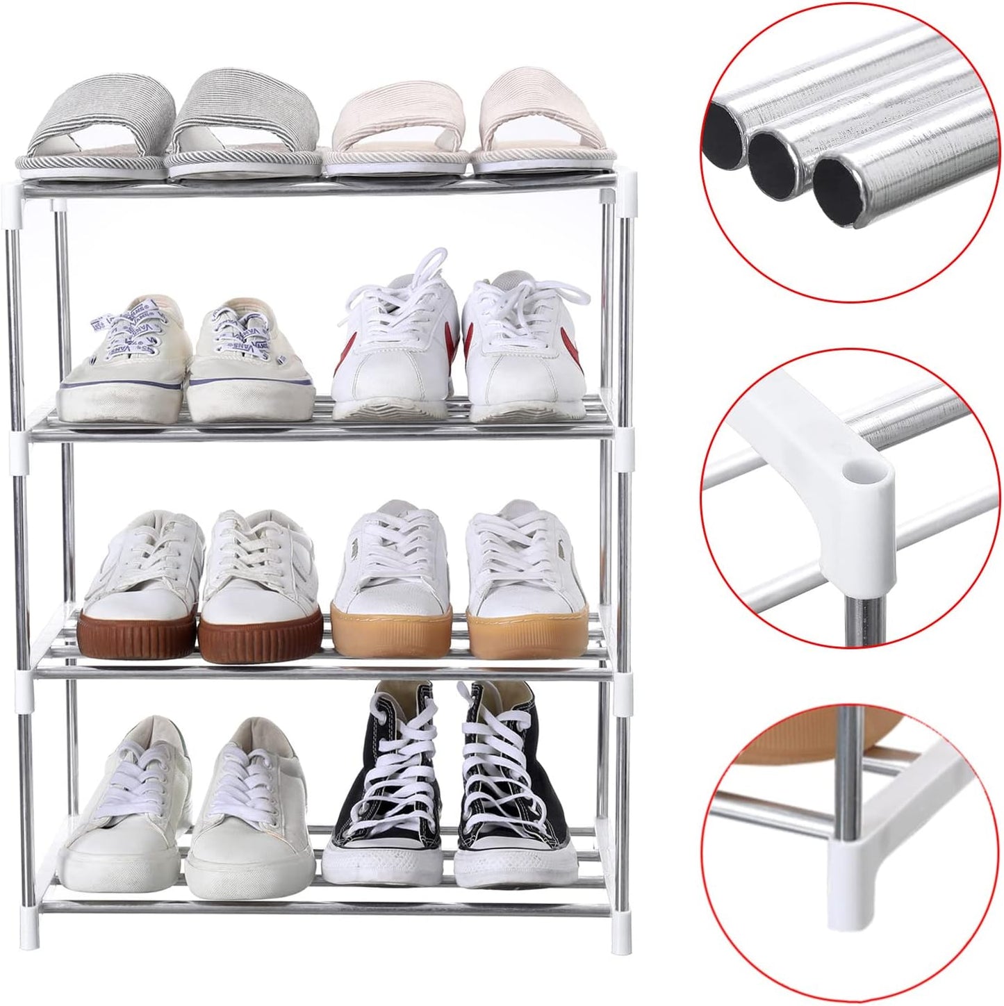 Jucaifu Stackable Small Shoe Rack, Entryway, Hallway and Closet Space Saving Storage and Organization (3-Tier, White)