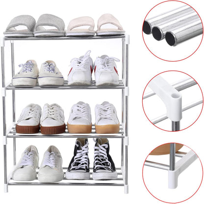 Jucaifu Stackable Small Shoe Rack, Entryway, Hallway and Closet Space Saving Storage and Organization (3-Tier, White)