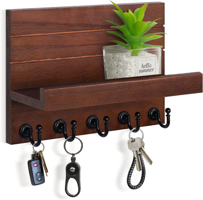 HONJIN Key Holder for Wall: Easy Installation Mail Organizer Wall Mount Hanging Key Rack for Kitchen and Entryway Decor with 5 Sturdy Key Hooks (White)