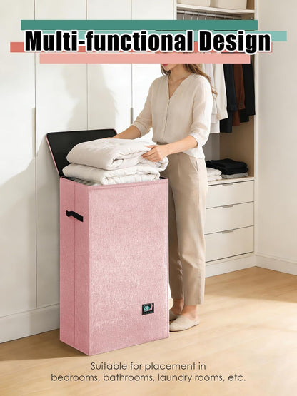 WTREE Laundry Hamper with Lid, Reinforced Sturdy Clothes Hamper with Anti-Puncture Base, Large Collapsible Laundry Basket with Removable Liner Bag, Tall Dirty Clothes Bin for Family, 100L Grey