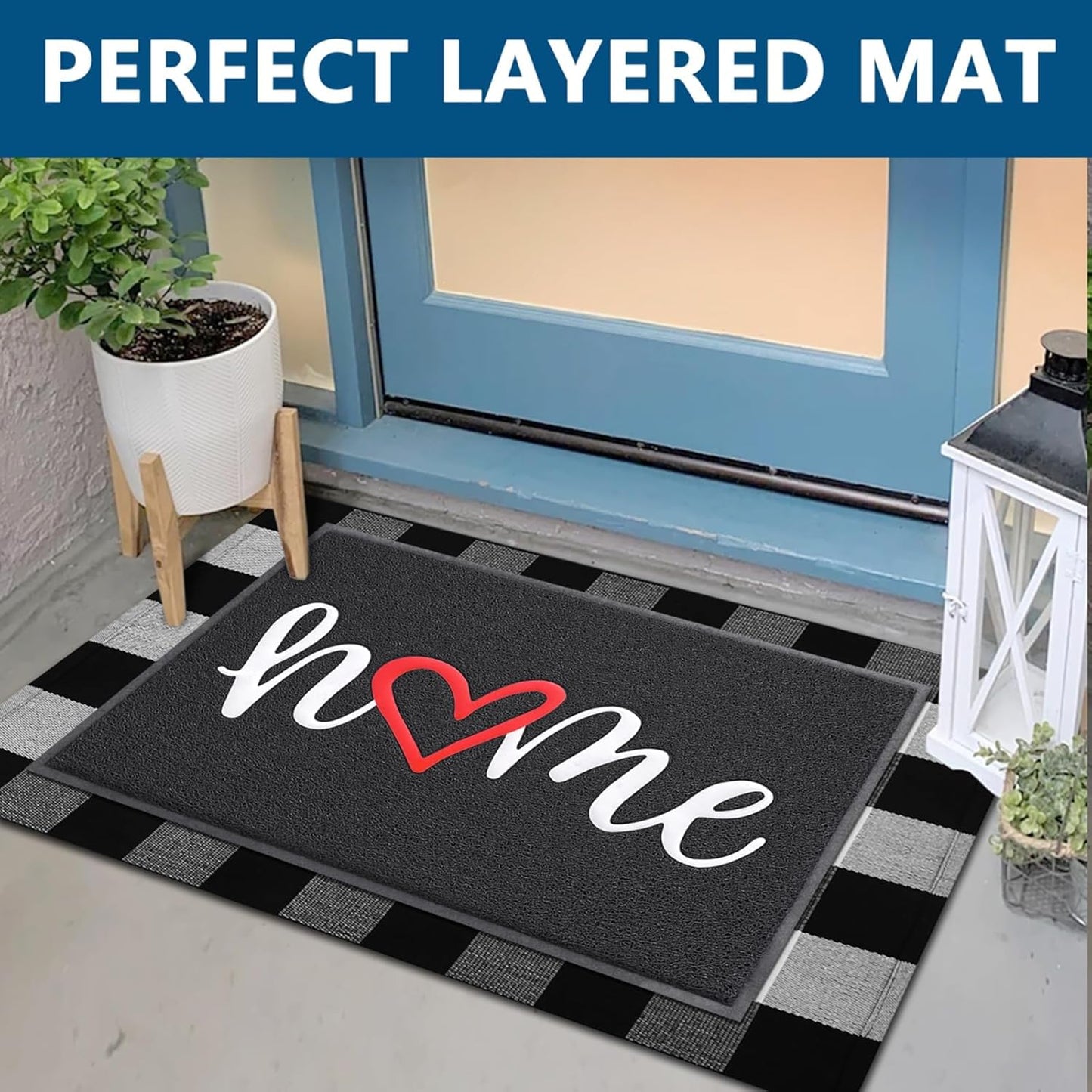 EARTHALL Door Mat Outside Inside Home Doormat, 30"x17.5", Durable Floor Mat Non Slip Mat Ultra Absorb Mud Easy Clean Front Doormat for Garage, Entryway, Patio, High Traffic Areas, Black