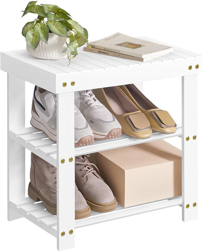 SONGMICS Shoe Rack Bench, 3-Tier Bamboo Shoe Storage Organizer, Entryway Bench, Holds Up to 286 lb, 11.3 x 27.6 x 17.8 Inches, for Entryway Bathroom Bedroom, Ink Black ULBS04H
