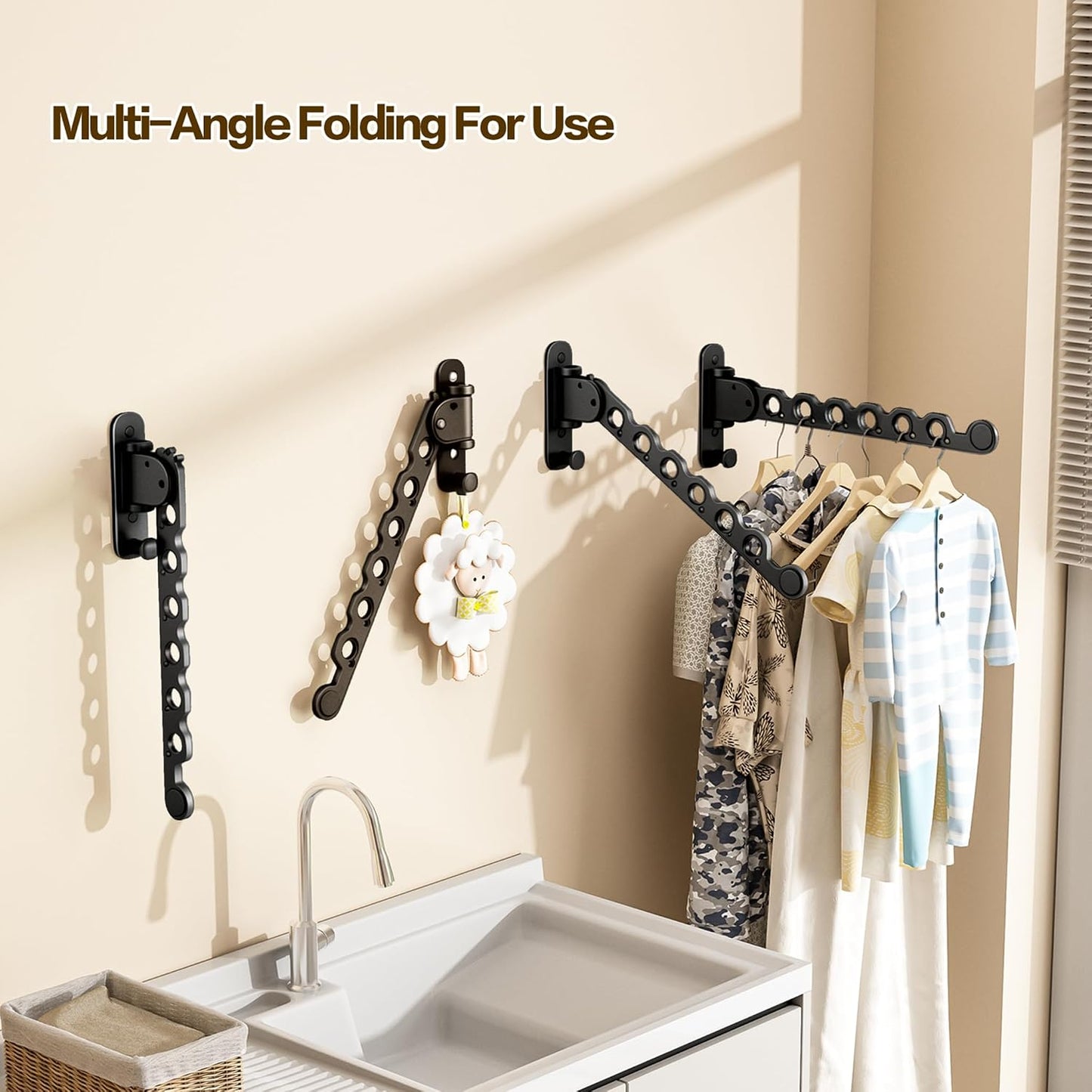 Wall Mounted Clothes Drying Rack, Laundry Clothes Hanger Rack Wall Mounted, Foldable Clothes Rack for Laundry Room, Space Saving Closet Storage Organizer Clothes Hanger Indoor, 1pcs(White)