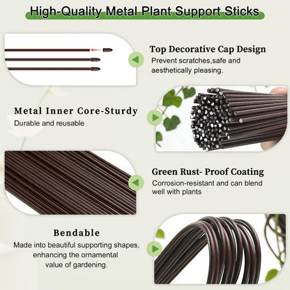 15Pcs Orchid Stakes,SupKing 17.7 Inch Plant Support Sticks Invisible Bendable Green Pole Rods for Small Indoor Outdoor Potted Plants Comes 20Pcs Ties