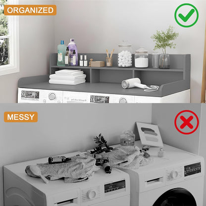 Washer Dryer Countertop with Shelf, 2-Tier Laundry Countertop Over Washer and Dryer, 54" x 27.55" Wooden Table for Folding Clothes for Laundry Room Organization and Storage (Black)