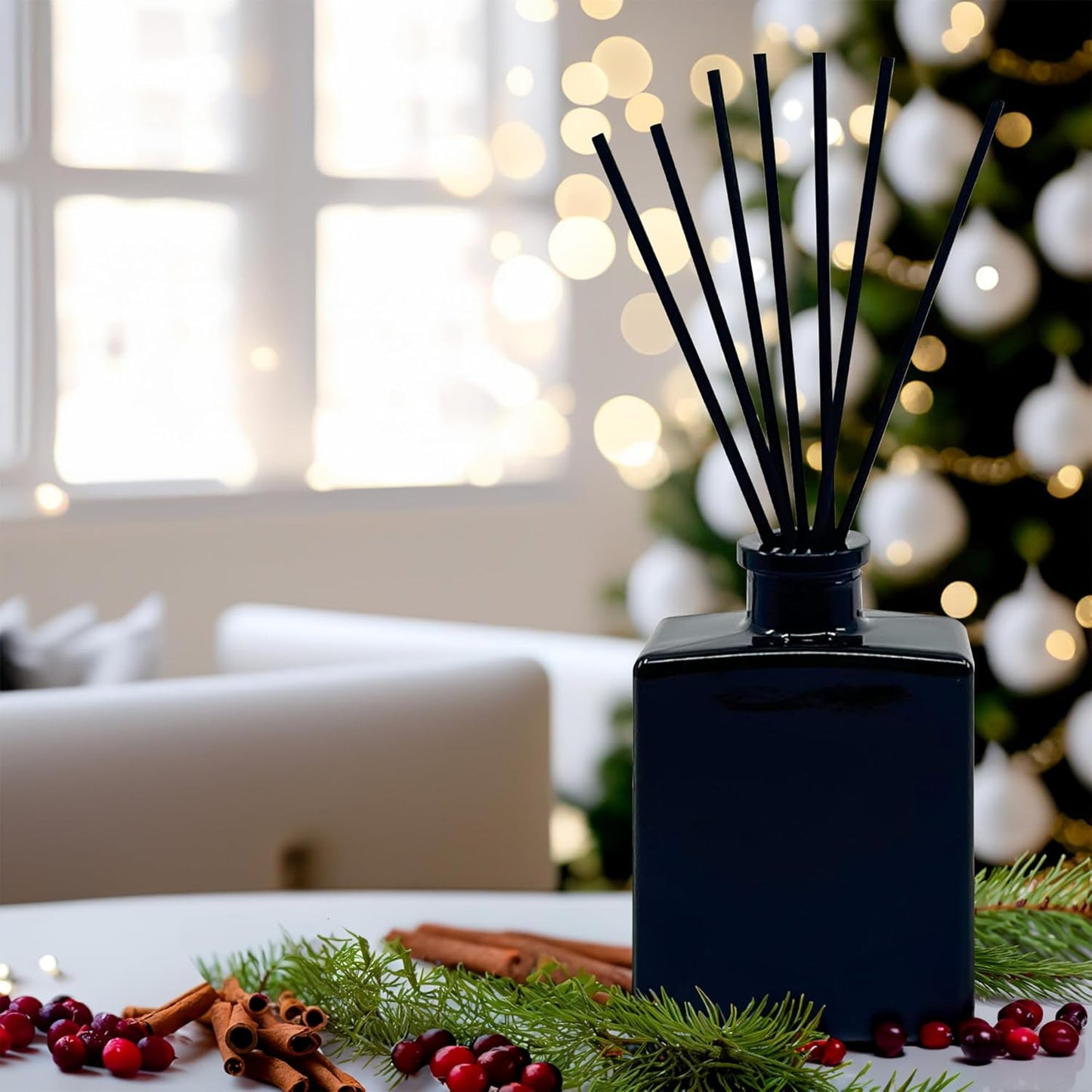 Urban Naturals Smoked Vanilla Reed Diffuser Set with Vanilla Bean, Sandalwood & Leather – 5 Ounce Sleek Black Rectangular Refillable Glass Bottle – Made in the USA