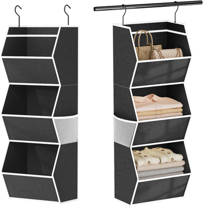 Hanging Closet Organizer 4 Shelf Collapsible Bedroom Closet Organizers and Storage Hanging with Mesh Pockets for Clothes, Fabric Hanging Storage Bins for Wardrobe Closet Organization and Storage, Grey