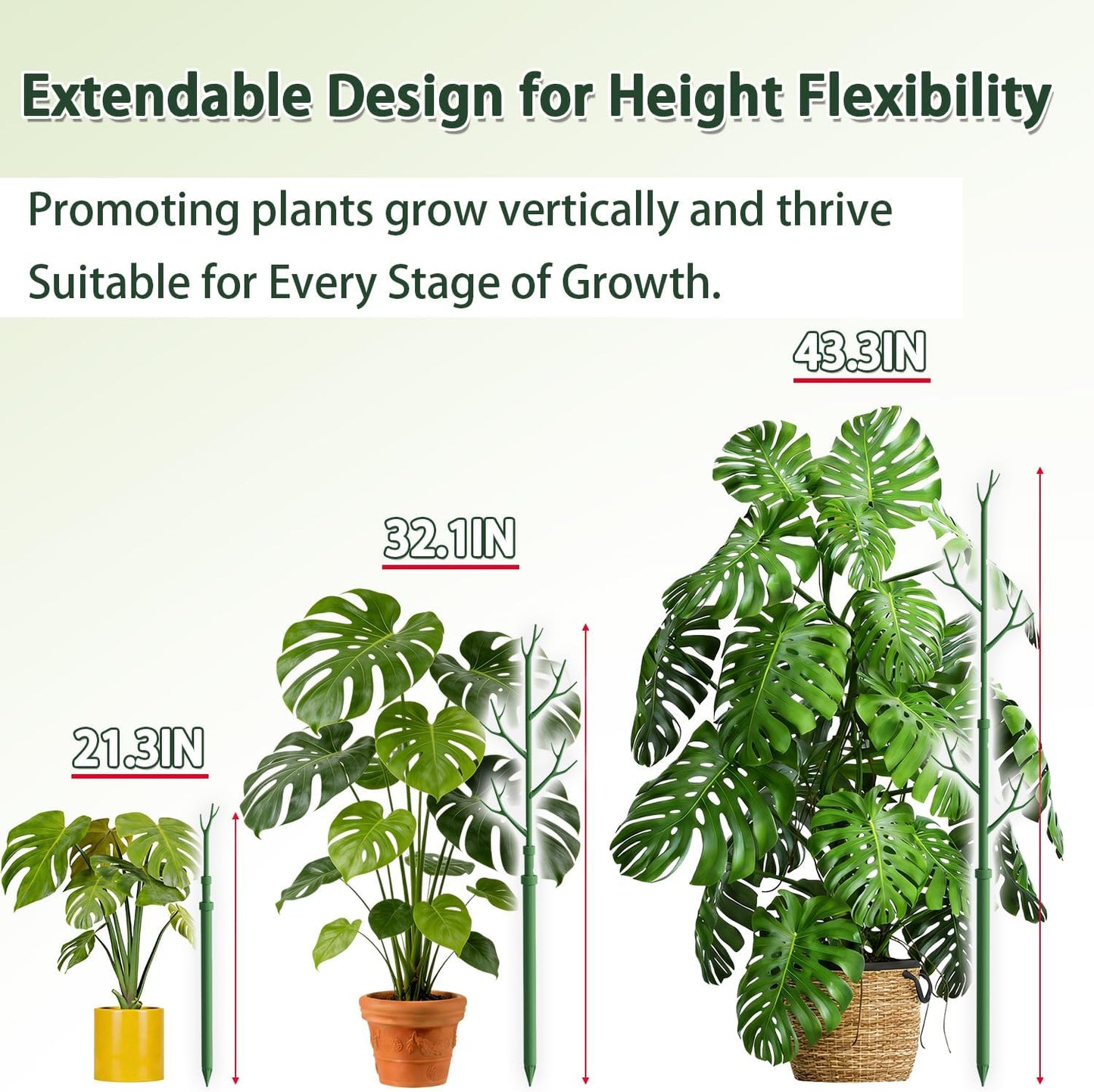 Telescoping Monstera Plant Support Stakes,17.3IN to 43.3IN Detachable Branch Plant Sticks Support Tall for Indoor Outdoor Climbing Plants,Adjustable Length Plant Accessories for Potted Plant-2 Pack