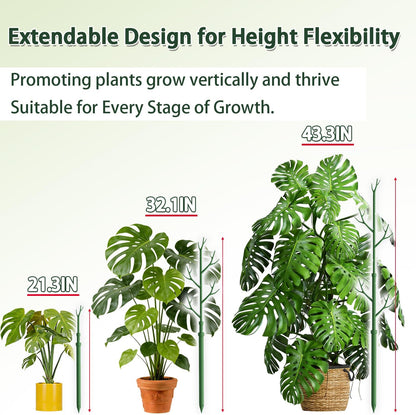 Telescoping Monstera Plant Support Stakes,17.3IN to 43.3IN Detachable Branch Plant Sticks Support Tall for Indoor Outdoor Climbing Plants,Adjustable Length Plant Accessories for Potted Plant-2 Pack