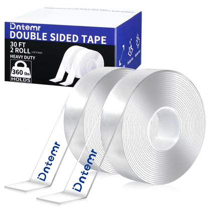 Nano Double Sided Heavy Duty Mounting Tape 2 Rolls, 20FT Total, 120 x 1.18 Inch, Removable Washable Reusable Adhesive Tape for Wall Hanging, Home Decor, Posters, Crafts, Classroom & Office