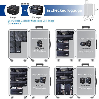 Grand Fusion Stow-N-Go Hanging Travel Shelves, Packing Organizer for Luggage. Carry on Closet for Suitcase. Expandable Packing Cube. Travel Essentials. (Black - L, L = (L) 11.8" x (W) 11.8")