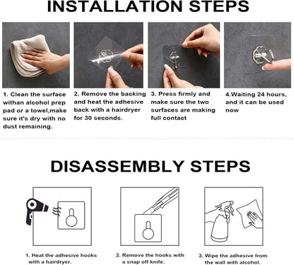 D Global Clear Adhesive Wall Hooks, Heavy Duty Self Adhesive, Waterproof & Removable, No Damage for Bathroom Kitchen Outdoor Use (12 Separable Large Hook)