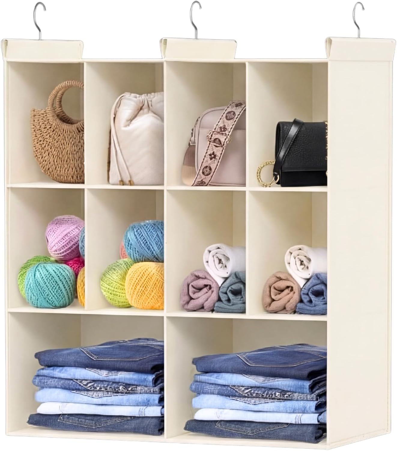 Ofiray-home 6 Tier Hanging Closet Organizer, 16 Compartments Sweater Organizer for Closet with 3 Sturdy Hooks, Closet Organizers and Storage, Wardrobe, Rv, Garment Rack, Grey