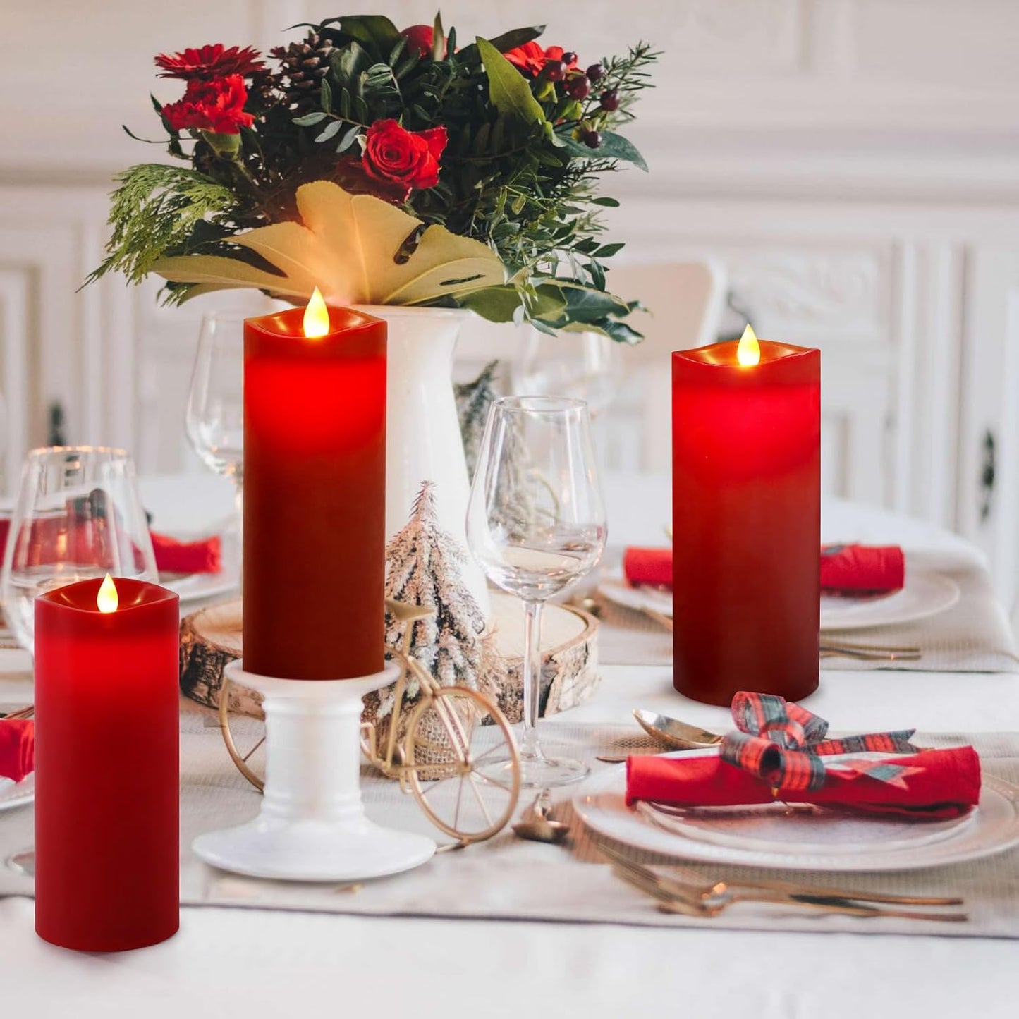 Enpornk 7” x 3” Flameless Candles, Flickering Moving Flame LED Candles, Battery Operated Candles with Remote and Timers, Ivory White, Set of 2