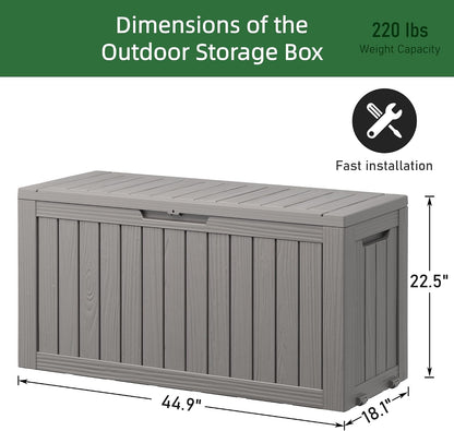 Outdoor Storage Box, 45 Gallon Deck Box with Lockable Lid, Waterproof Resin Storage Bin for Cushions, Garden Tools, Patio Furniture, Grey