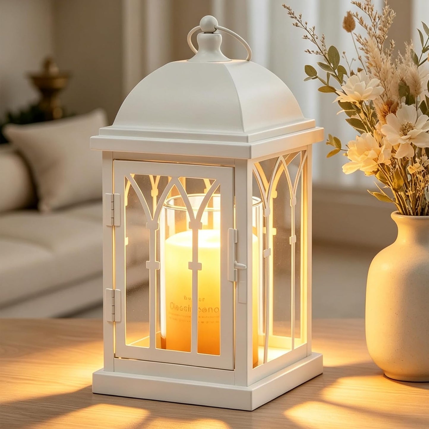 Candle Warmer Lamp with Timer Dimmer,Electric Candle Lamp Lantern Style,Compatible with 3 Wick/Large Candle,Fully Enclosed & Hangable Designed for Family with Pet,Children