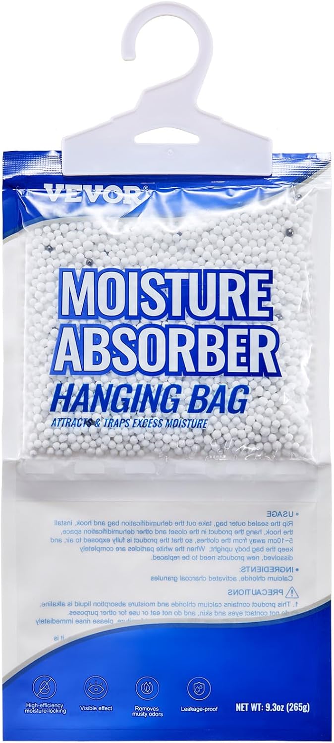 VEVOR Hanging Moisture Absorber, 9.3 oz Hanging Closet Dehumidifier Bags(10 Packs), Fragrance Free Moisture Bags in Wardrobes, Bedrooms, Bathrooms