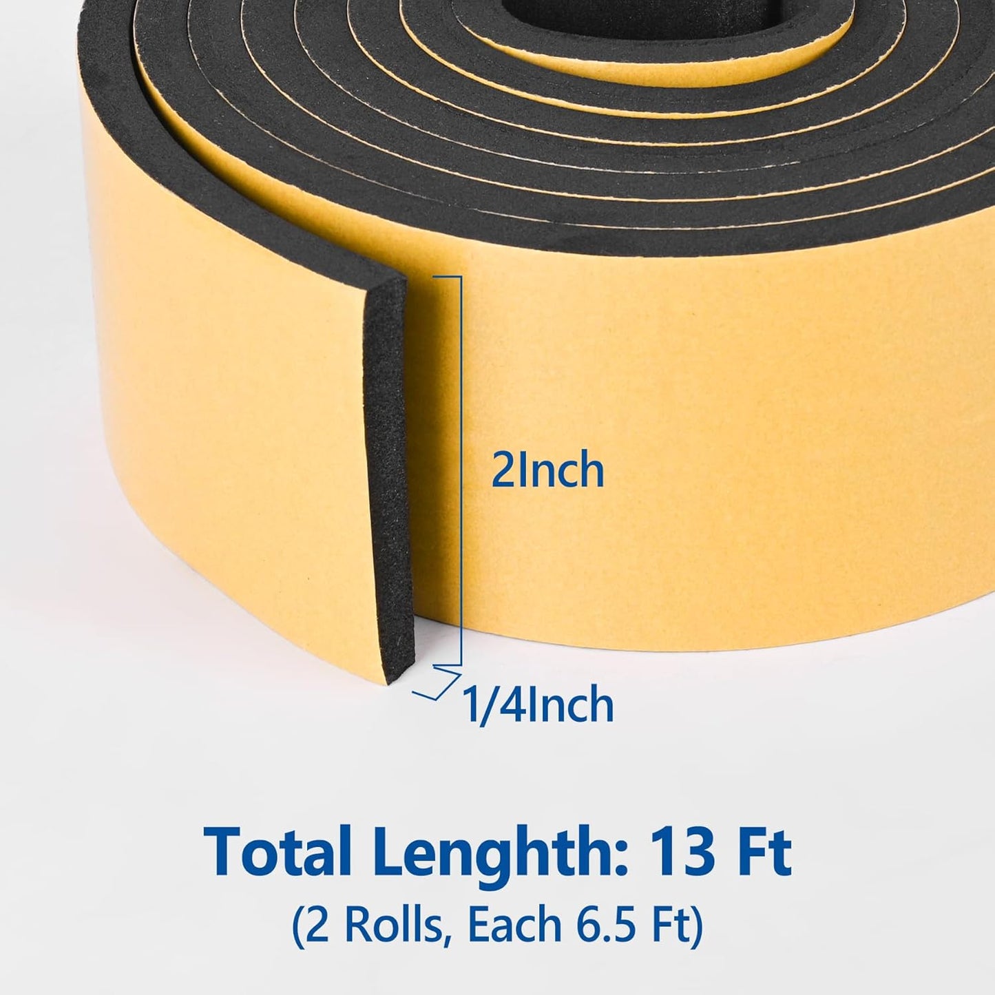 Kikerike Self Adhesive Foam Tape Weatherstrip 1/2In x 1/4In x 16.5Ft High Density Foam Insulation Strips Seal Weather Stripping with Strong Adhesive for Door and Window Sound Isolation Soundproofing