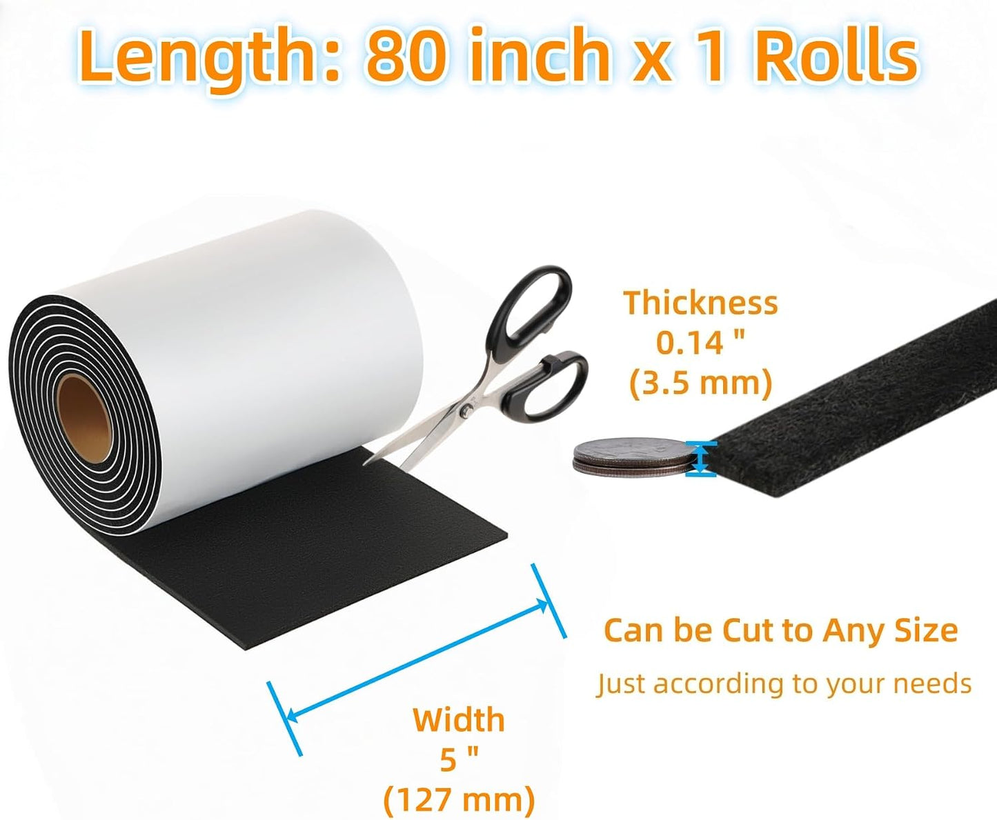 Furnigear Felt Strips with Adhesive Backing Heavy Duty Cuttable Felt Tape Roll Furniture Pads for Chair Legs - Protecting Hardwood Floors, Chair Wall Protector (Black, 80 x 0.5 x 0.14 Inch)