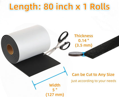 Furnigear Felt Strips with Adhesive Backing Heavy Duty Cuttable Felt Tape Roll Furniture Pads for Chair Legs - Protecting Hardwood Floors, Chair Wall Protector (Black, 80 x 0.5 x 0.14 Inch)