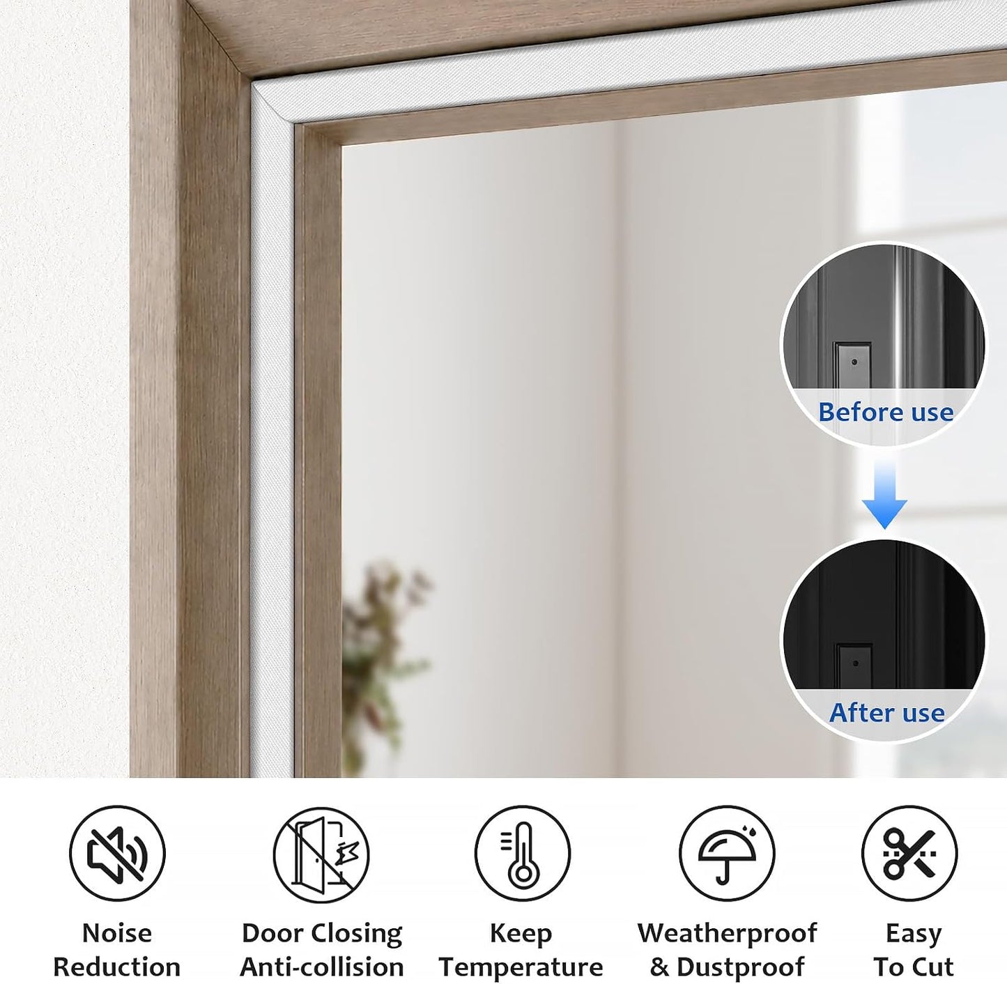 Litaibai 40 ft Kerf Weather Stripping Door Seal for Exterior Doors, White | Press-in kerf seal for grooved door frames is not self-adhesive, replaces worn seals, and helps reduce drafts and energy loss
