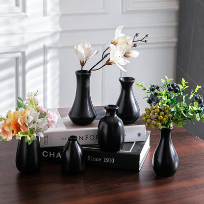 White Bud Vases, Ceramic Small Vase Set of 5, Mini Vases for Fresh and Dried Flowers, Modern Home Decor, Pottery Centerpiece Table Decorations